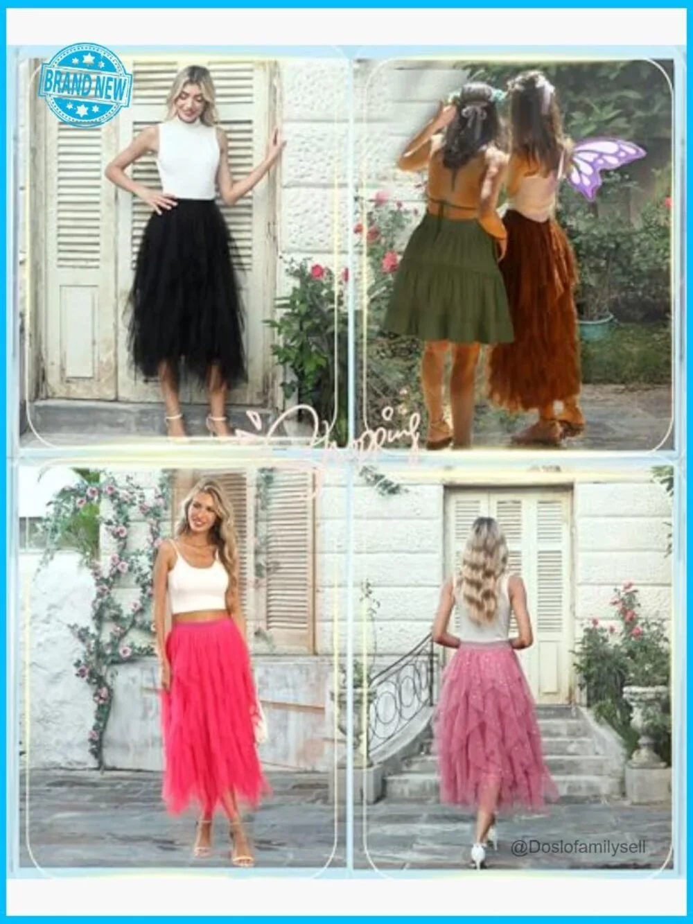 Tiered Tulle A-Line Midi Skirt Flowy Fairy Layered Elastic Waist